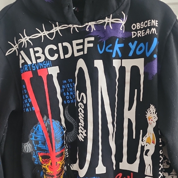 VLONE Graffiti Black Hoodie Streetwear with Multicolor Graphics - Picture 3 of 10